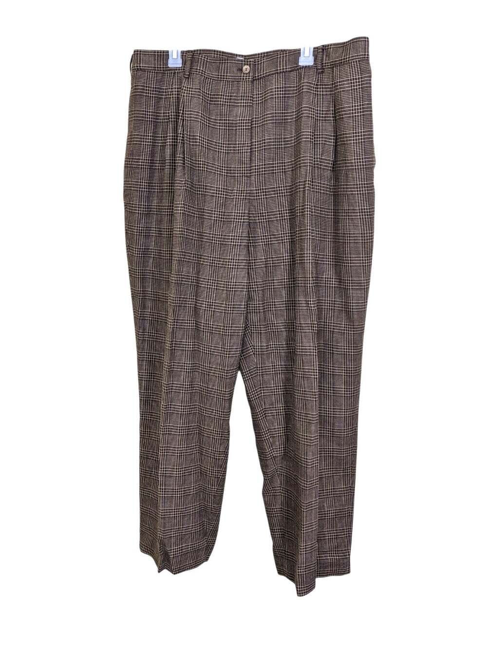 Vintage Elisabeth by Liz Claiborne Wool Blend Brown Plaid Pants 1980s Size 22